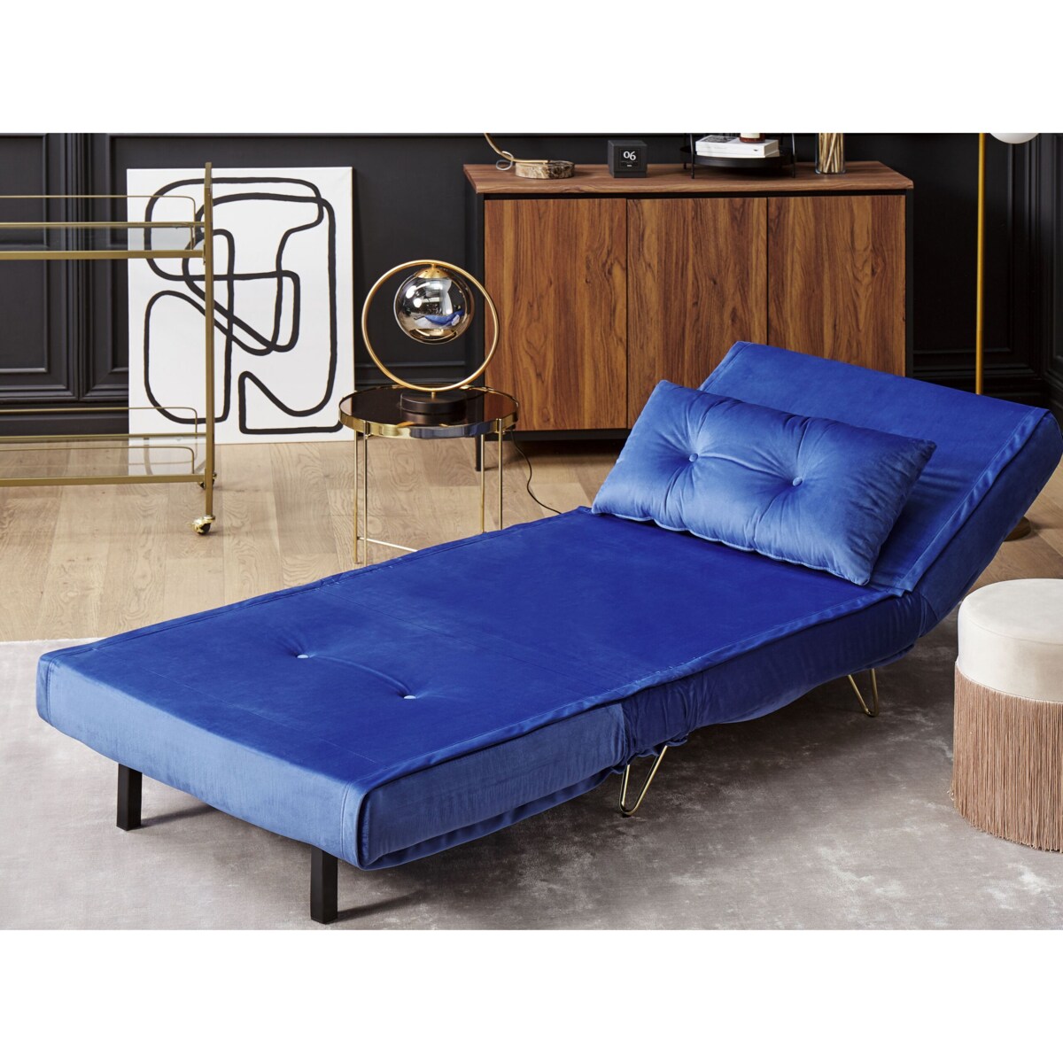 Sofa welurowa rozkładana granatowa VESTFOLD