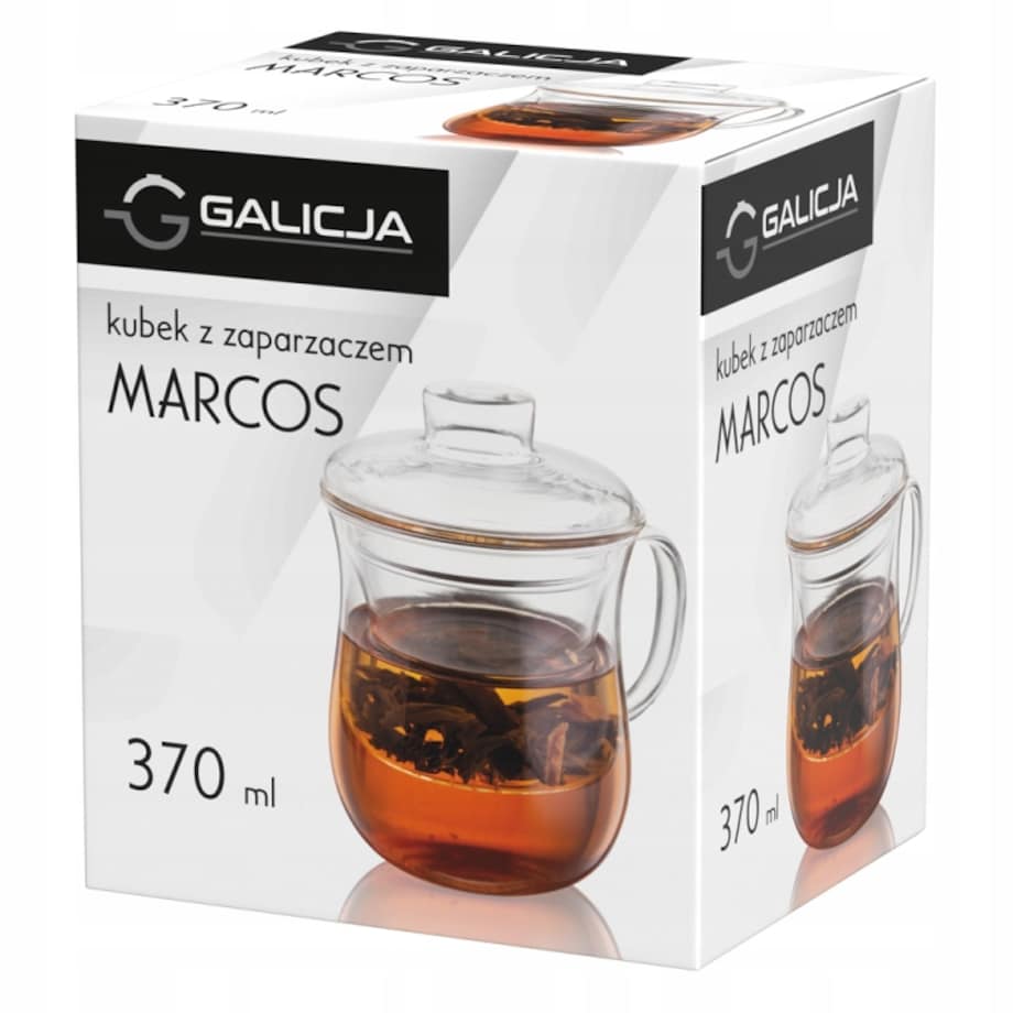 Kubek z zaparzaczem pokrywką MARCOS 370 ml szklany na zioła herbatę prezent