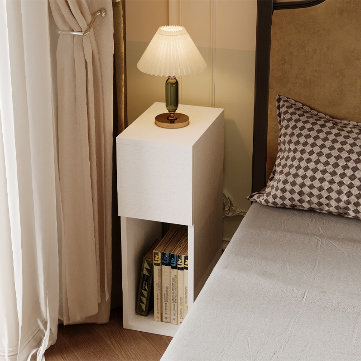 Szafka nocna biała z szufladą stolik z półką nowoczesny sypialni 55 cm