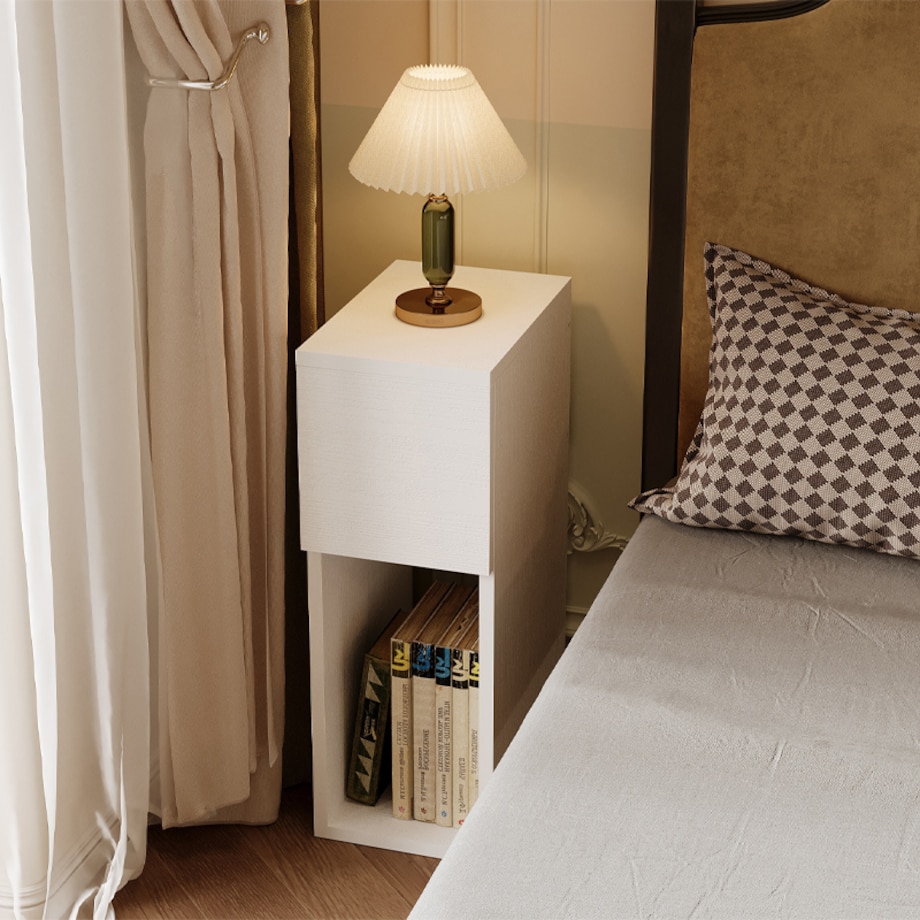 Szafka nocna biała z szufladą stolik z półką nowoczesny sypialni 55 cm