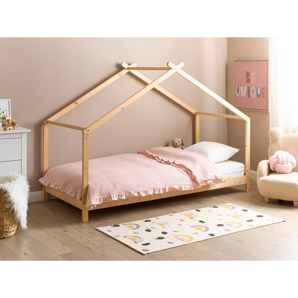 Łóżko dziecięce domek drewniane 90 x 200 cm jasne ORLU