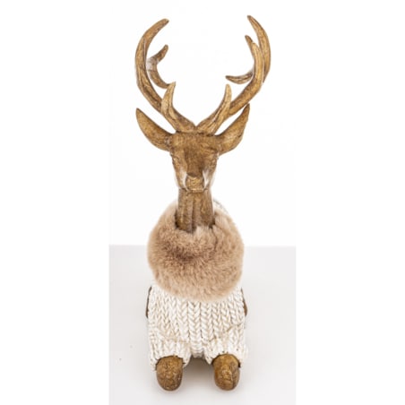 Figurka - leżący jeleń 20x17x8 cm HJORT brązowy w białym swetrze