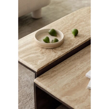 Stolik kawowy 90x90 cm z naturalnego trawertynu i drewna mango Clotsh