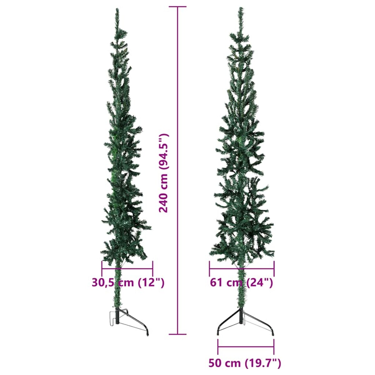vidaXL Smukła choinka połówka ze stojakiem, sztuczna, zielona, 240 cm
