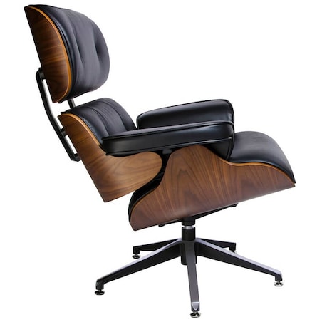 Gabinetowy fotel z podłokietnikami skórzany czarny orzech, King Home