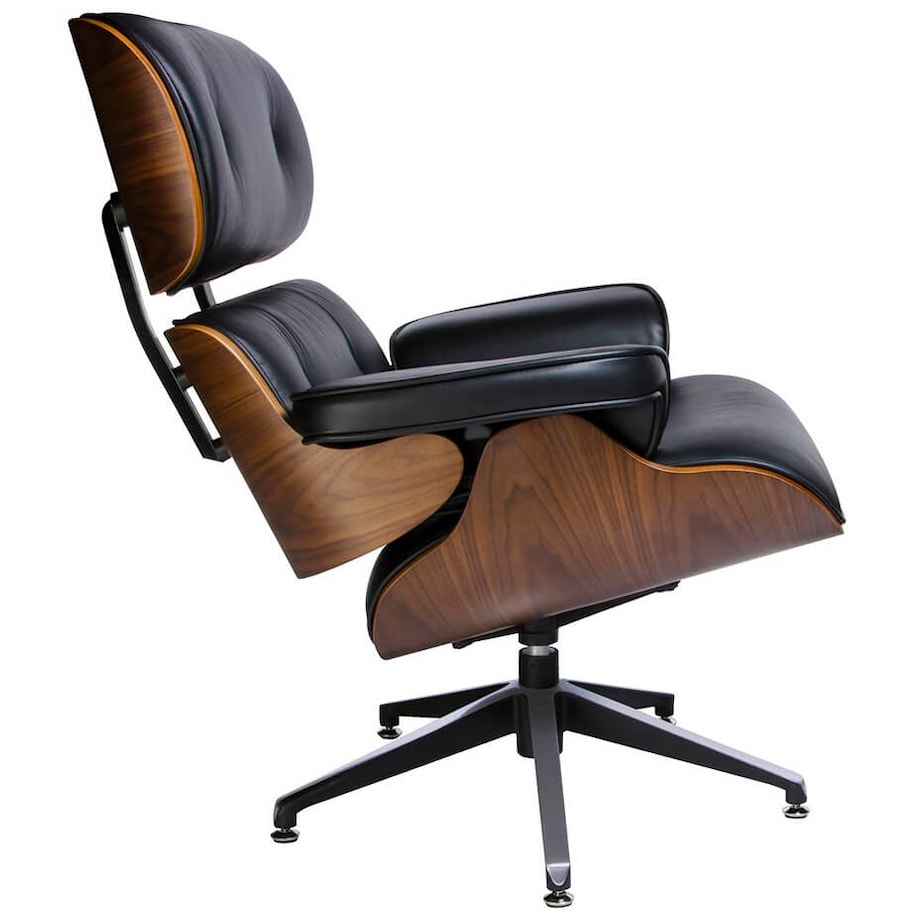 Gabinetowy fotel z podłokietnikami skórzany czarny orzech, King Home