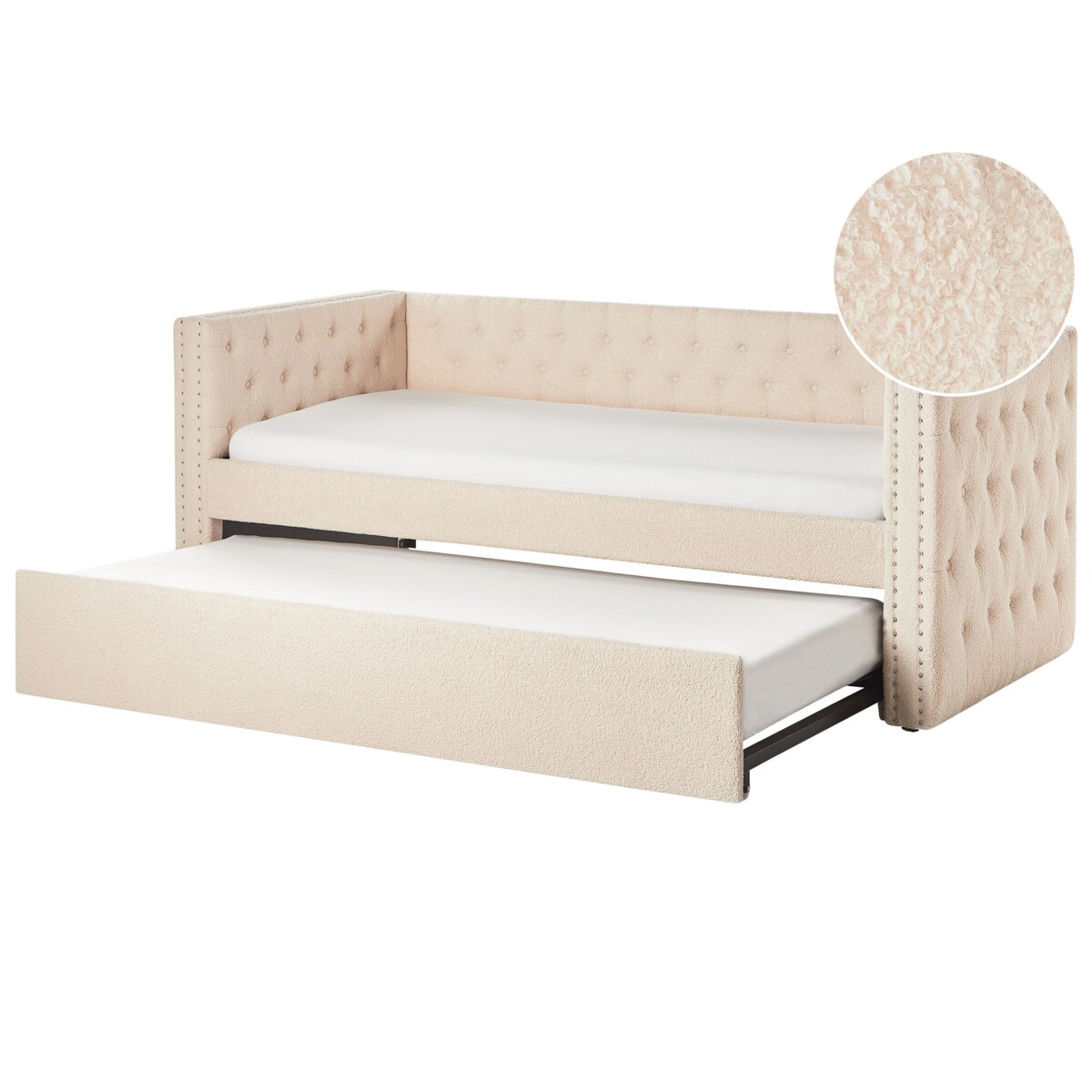 Łóżko wysuwane boucle 90 x 200 cm beżowe GASSIN