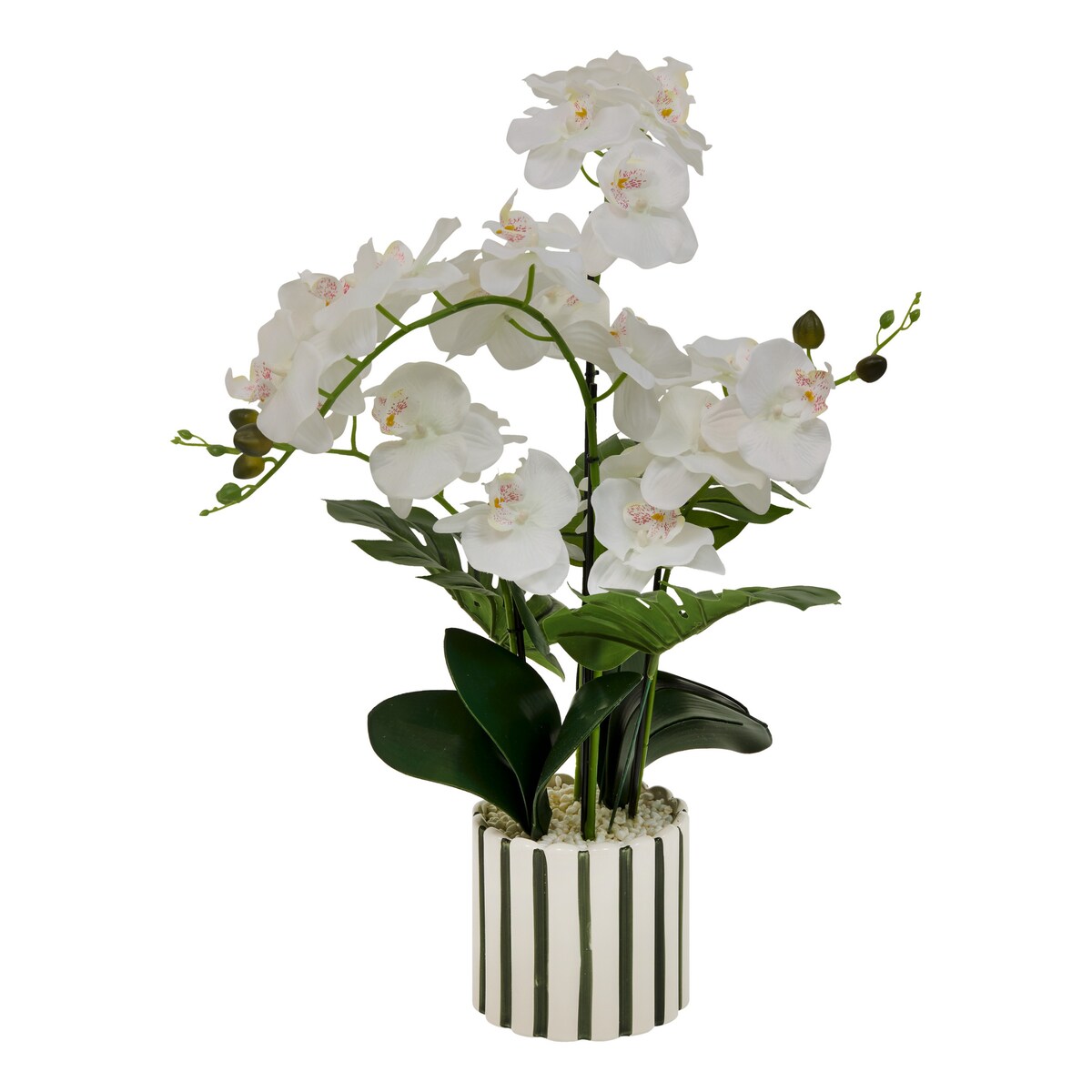 Sztuczna orchidea z ceramiczną doniczką w paski ASIA, 50 x 81 cm