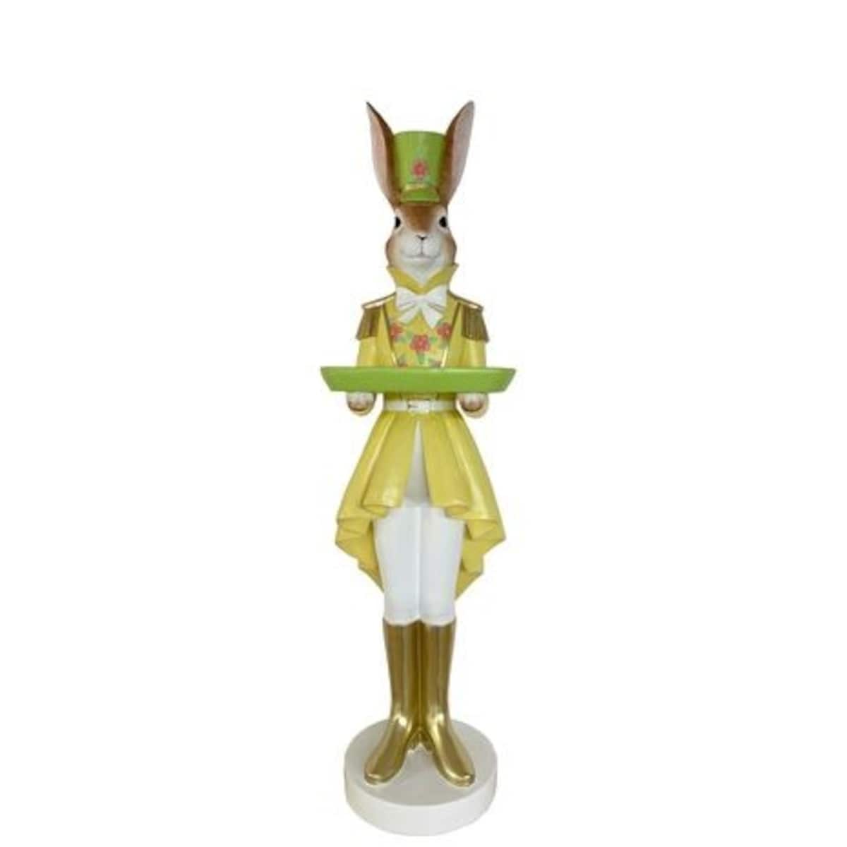 Duża figurka - króliczka w złotym mundurku 127x32x28 cm z zieloną tacą
