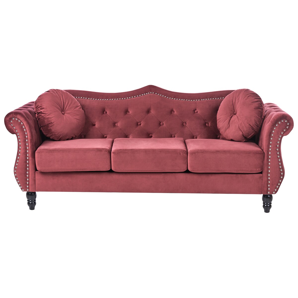 Sofa dla 3 osób SKIEN Welur Bordowy