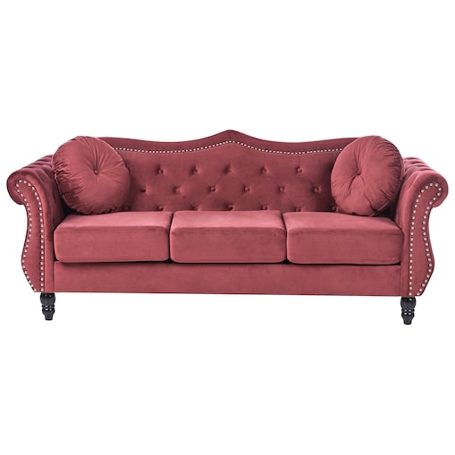 Sofa dla 3 osób SKIEN Welur Bordowy