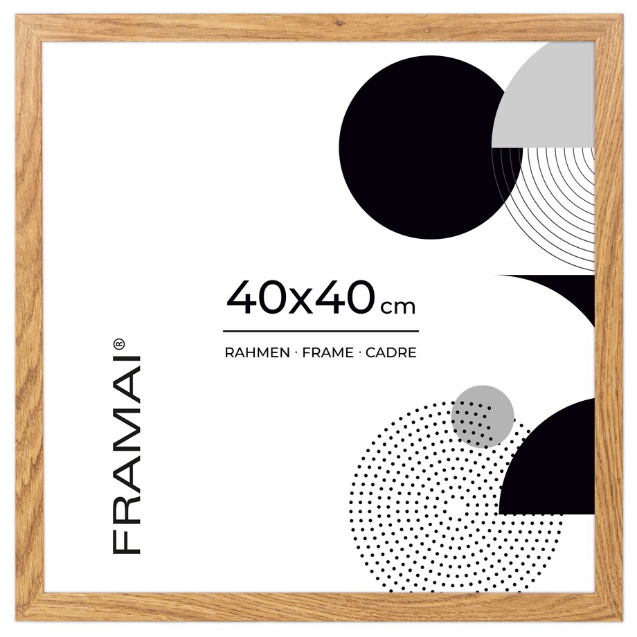 Ramka na zdjęcia 40x40 cm dębowa rama MDF z plexi do powieszenia pion poziom klasyczna kwadratowa ramka FRAMAI®