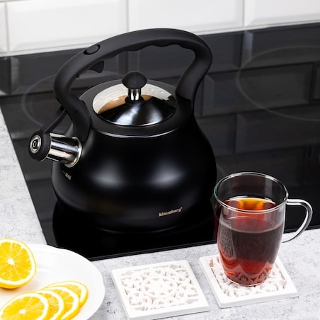 Czajnik stalowy z gwizdkiem 2.7L czarny KLAUSBERG