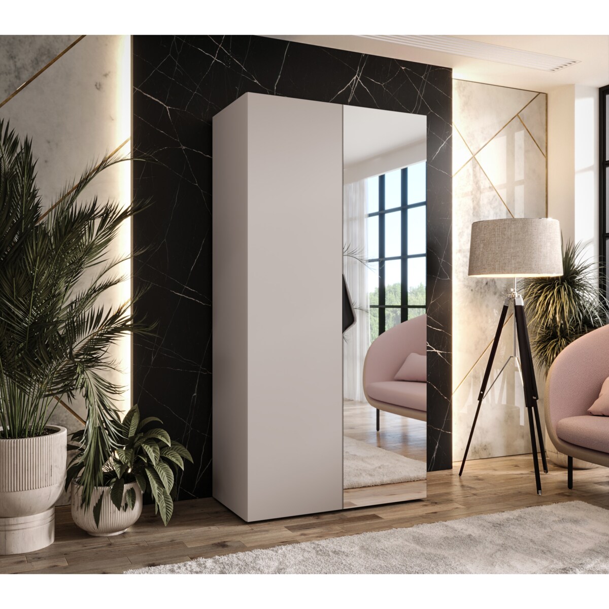 Szafa uchylna z lustrem Sandi 2 100 wys 202 cm Kaszmir + u Czarny