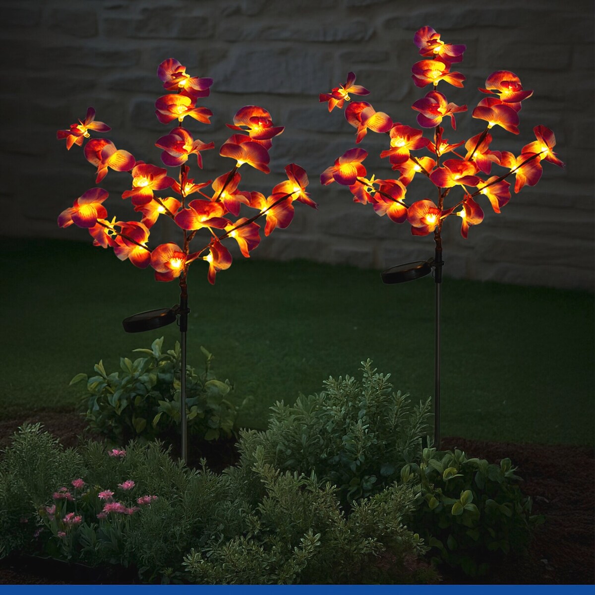 Lampki ogrodowe solarne, storczyki LED, zestaw 2 sztuki, 75 cm