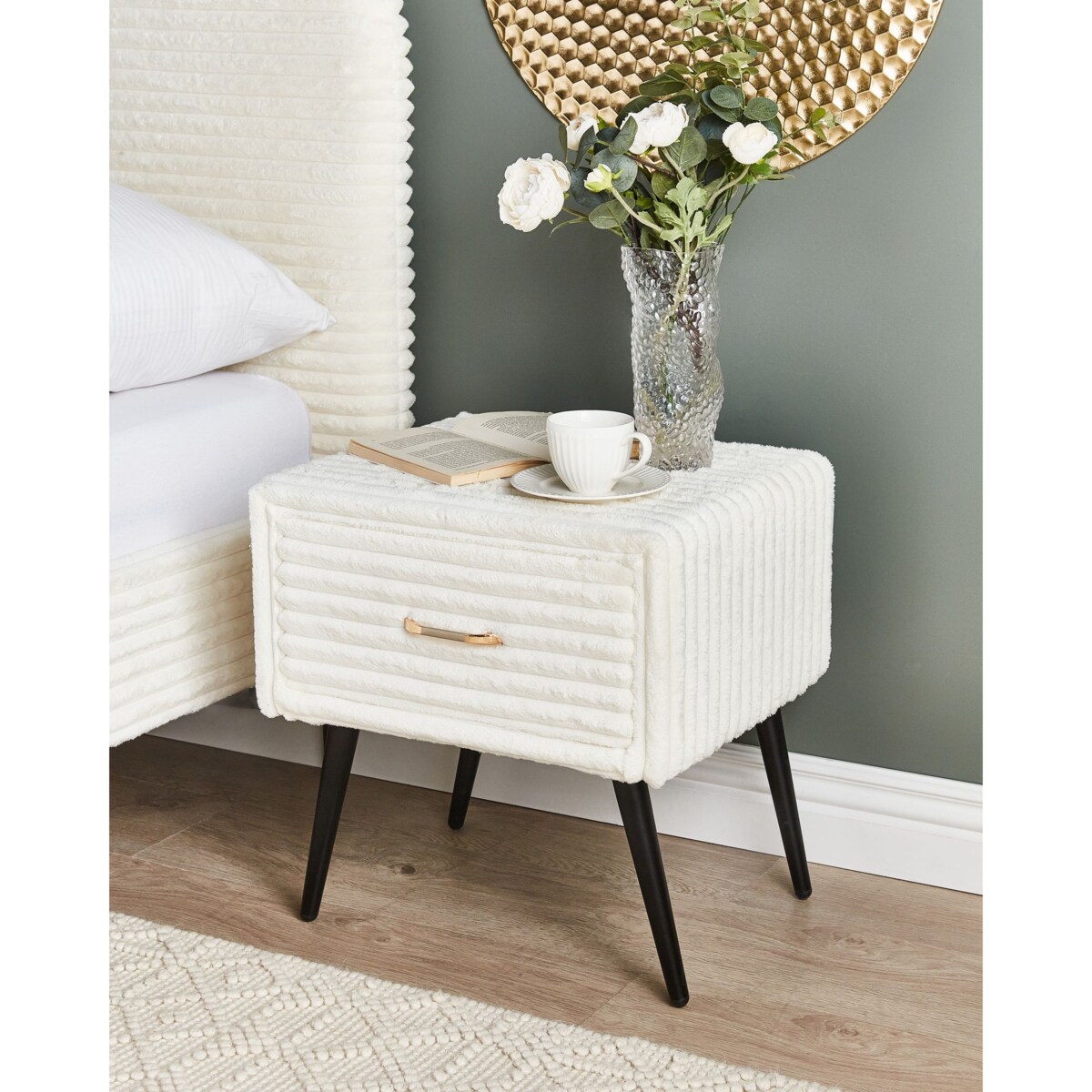 Szafka nocna FLAYAT Sztruks Złamana biel