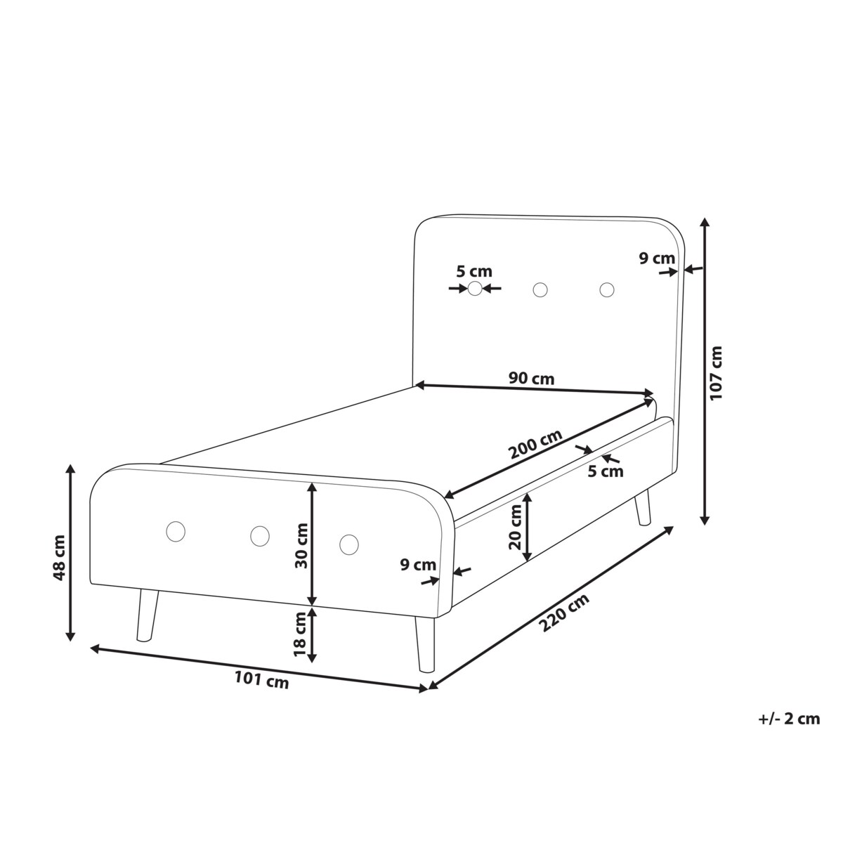 Łóżko tapicerowane 90 x 200 cm beżowe RENNES