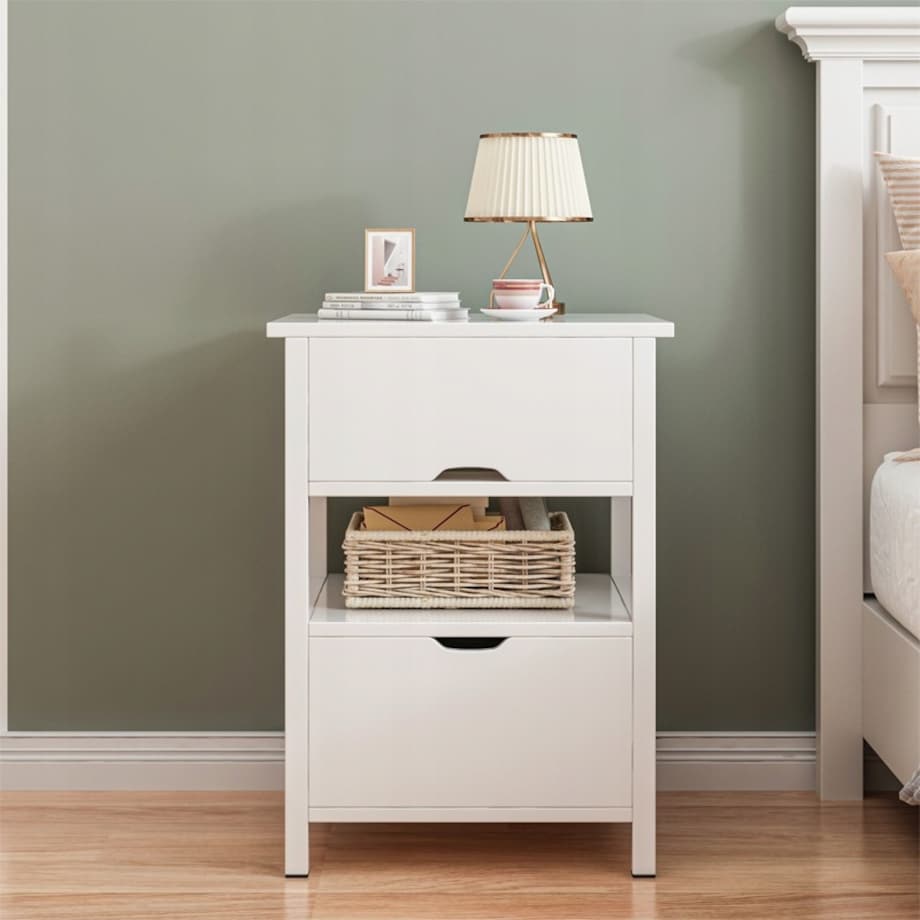 Szafka nocna biała z 2 szufladami nowoczesna loft stolik do sypialni 45 cm