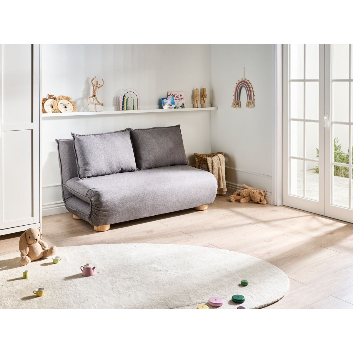 Sofa rozkładana dla 2 osób ABISKO Len syntetyczny Ciemnoszary