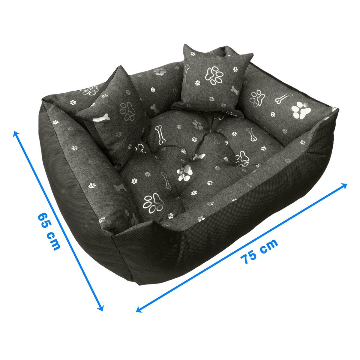 Legowisko Dla Psa Kanapa Posłanie 75X65 Cm Wodoodporne Poduszki Pikowane Kość Srebrna