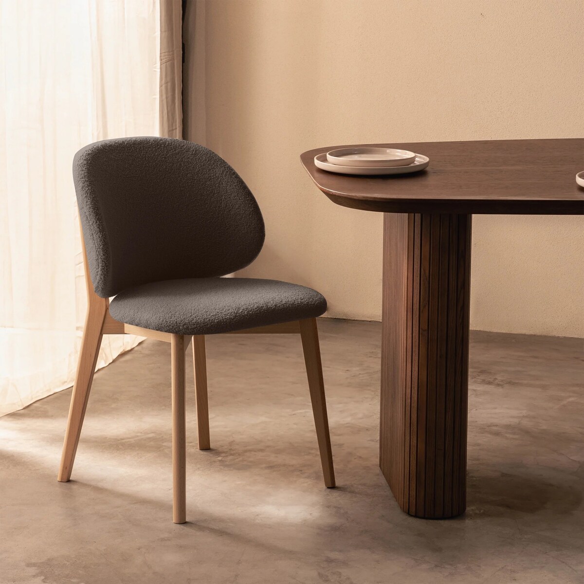 Krzesło SELMA -VI brązowoszare/buk/boucle 79x48x48 cm