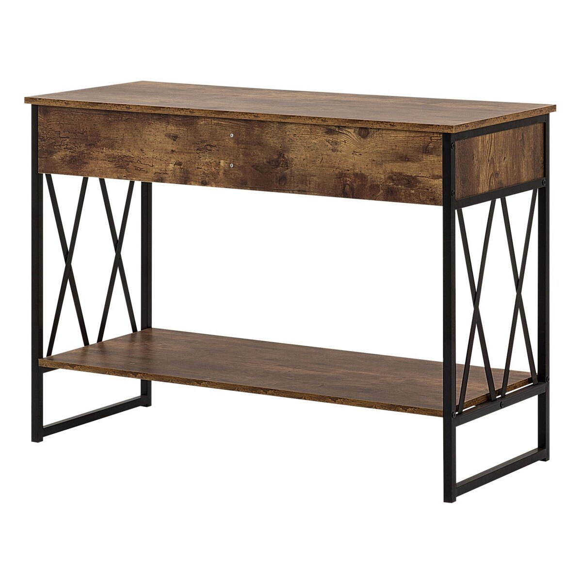 Konsola 2 szuflady ciemne drewno z czarnym AYDEN