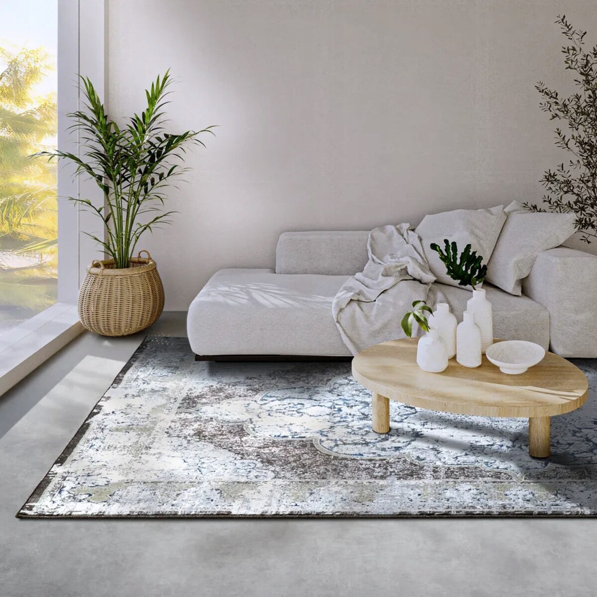 Dywan tradycyjny do salonu 115x170cm,klasyczny dywan kremowy z przetarciami