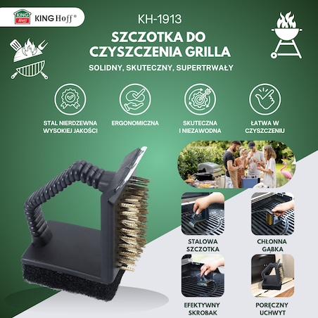 Szczotka do czyszczenia grilla 3w1, skrobak+gąbka+szczotka, KINGHOFF