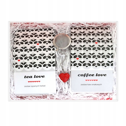 Zestaw prezentowy upominkowy "LOVE BOX" - herbaty, kawy, zaparzacz - prezent upominek na walentynki dla chłopaka dziewczyny niej niego żony męża kobiety faceta mężczyzny narzeczonej
