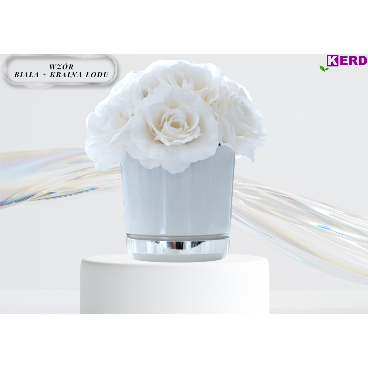 26 Doniczka DUO BIAŁA z podstawką KRAINA LODU dwukolorowa nowoczesna z połyskiem elegancka efekt lustra srebrna minimalizm