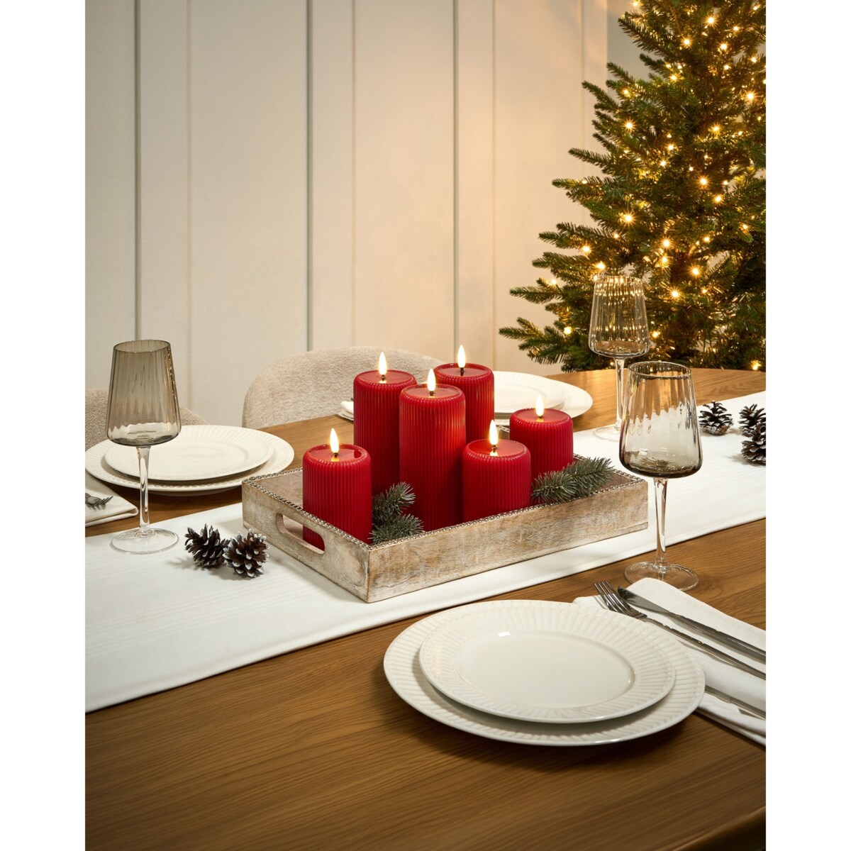 Zestaw 6 świec LED NOISETTE 10/16 cm Czerwony