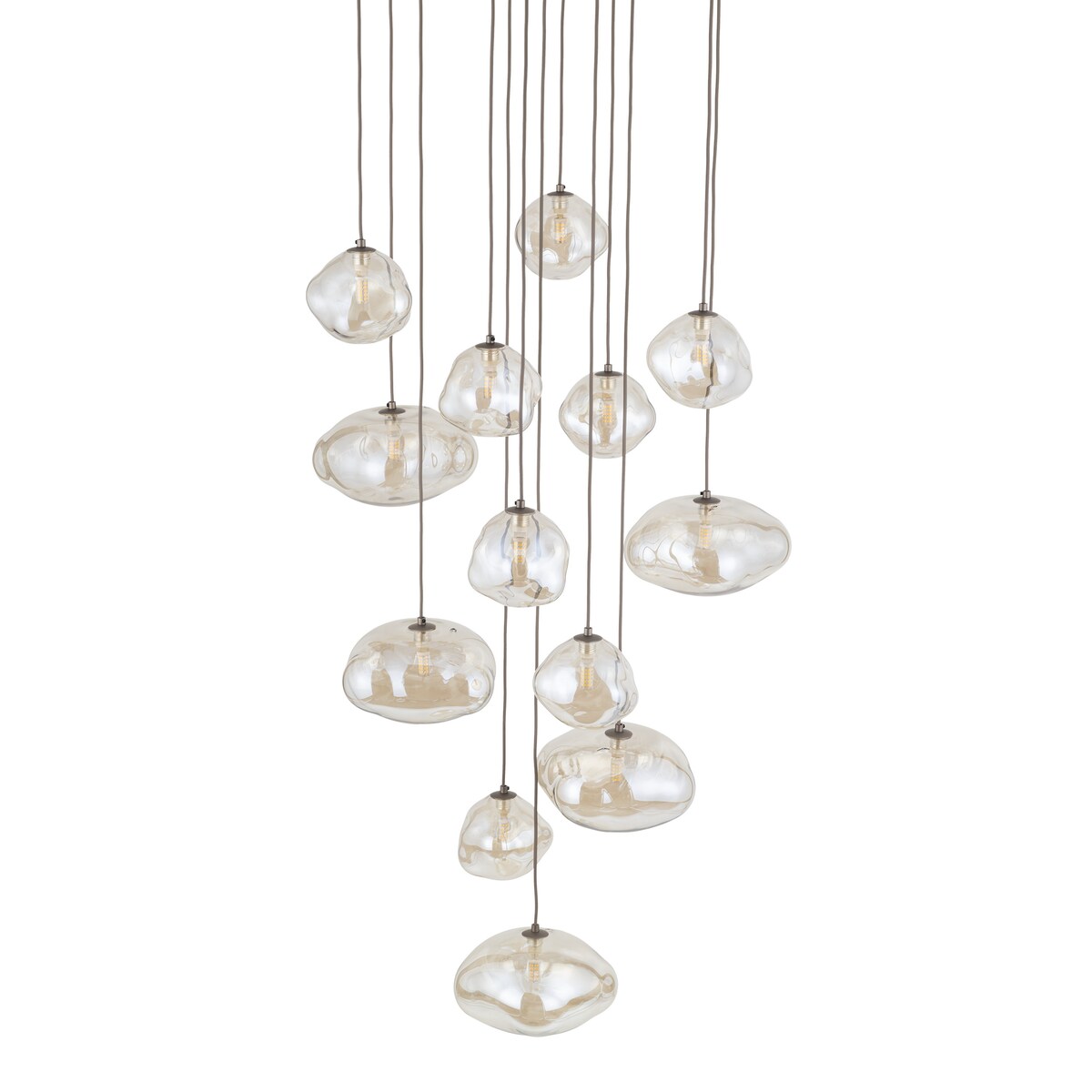 Lampa Wisząca Na Kole Tk Lighting Nebia Brązowa Tytan Kaskada 13Xg9 Koniakowe Klosze Nieregularne Szkło