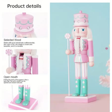 Dziadek do orzechów PASTELOWY różowy figurka świąteczna 25 cm