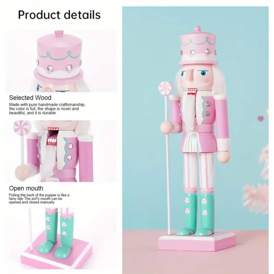 Dziadek do orzechów PASTELOWY różowy figurka świąteczna 25 cm