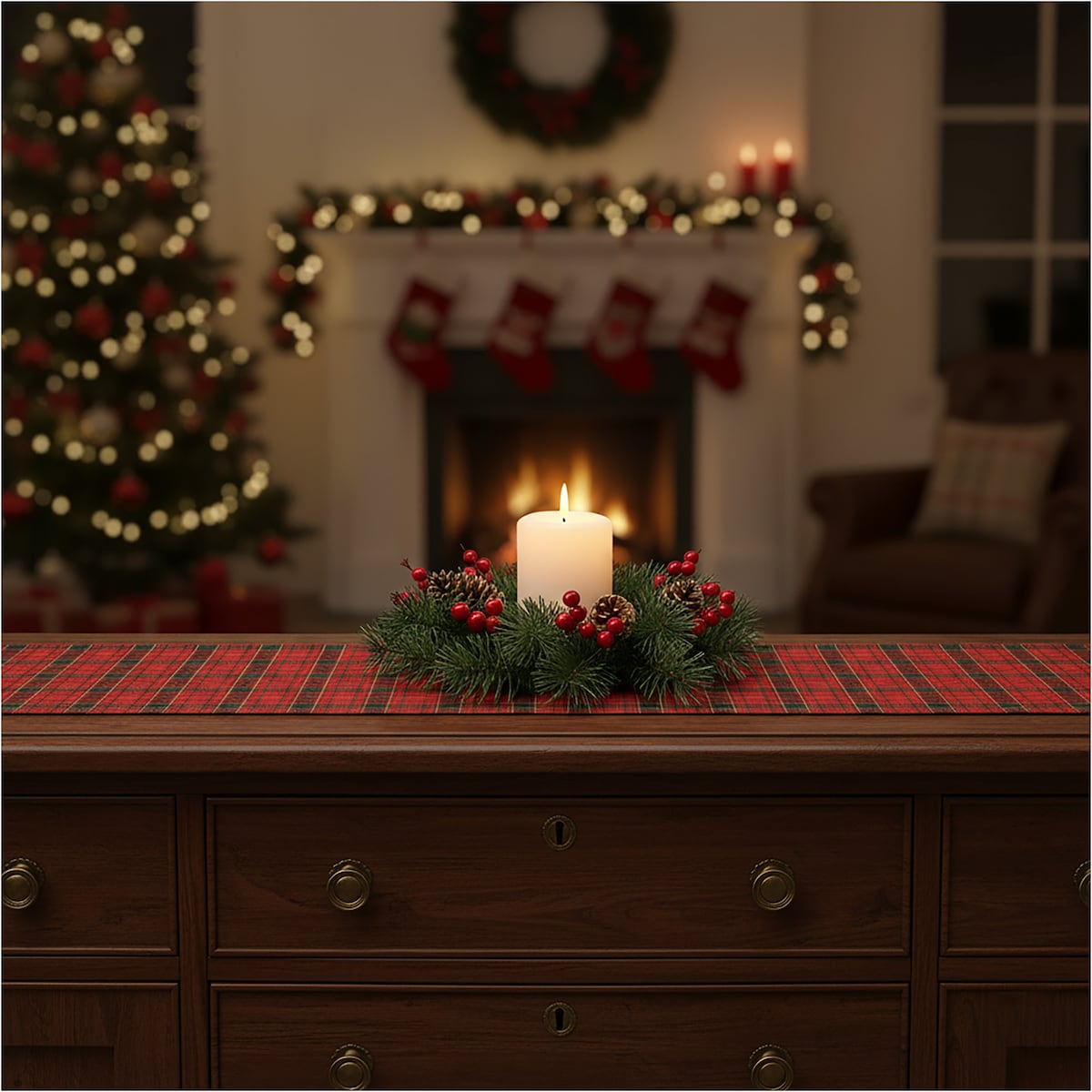 Bieżnik Świąteczny Na Stół 270x28 cm Serwetka Świąteczna Dekoracyjna Krata