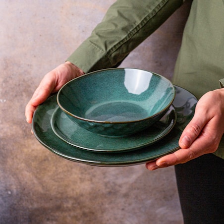 Serwis obiadowy Uminami zielony na 6 osób 18 szt. Nowoczesny Do zmywarki Komplet talerzy