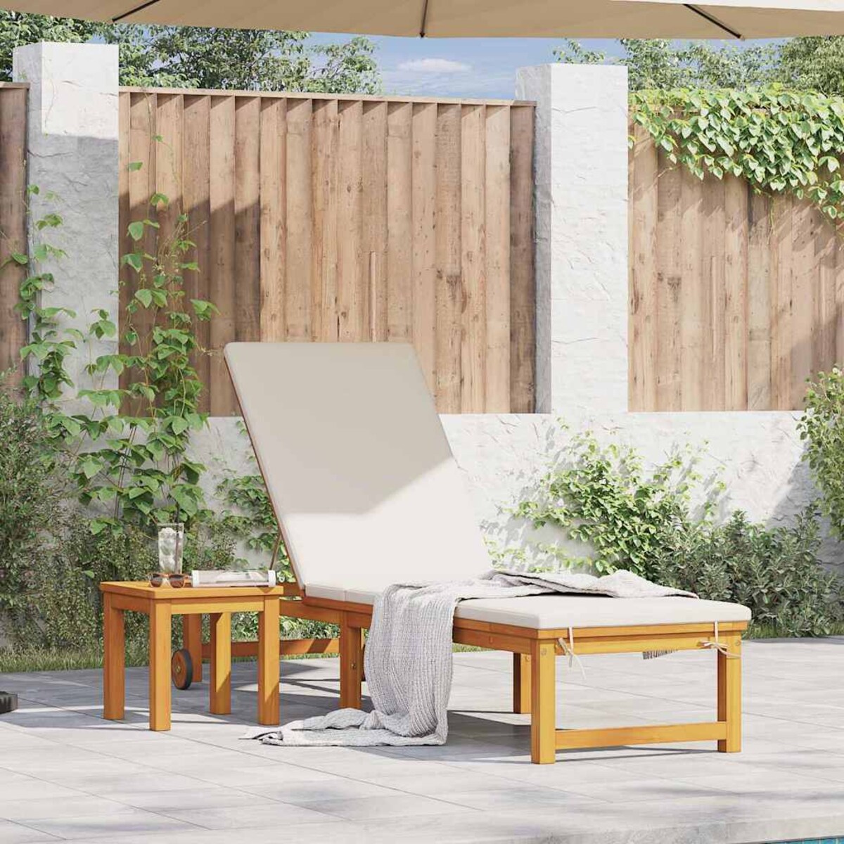vidaXL Leżak z poduszką Brązowy 53 x 202 x 89cm Lite drewno akacjowe