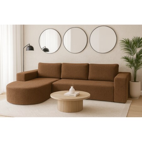 Narożnik Vello z funkcją spania do salonu, lewostronny- boucle- brązowy