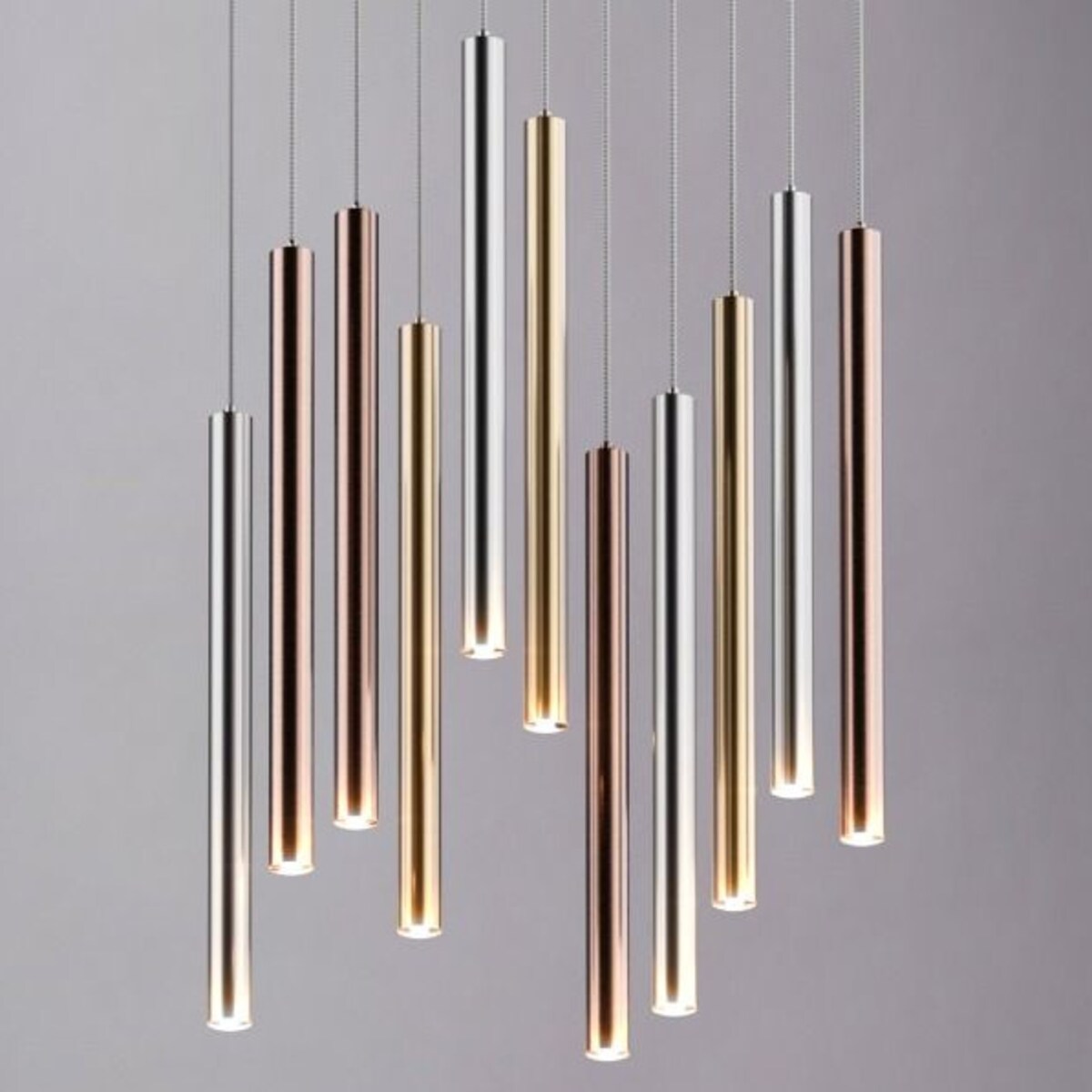 LAMPA wisząca LOYA P0461-11A-B5SC Zumaline metalowa OPRAWA zwis LED 55W 3000K sople tuby chrom miedź złote