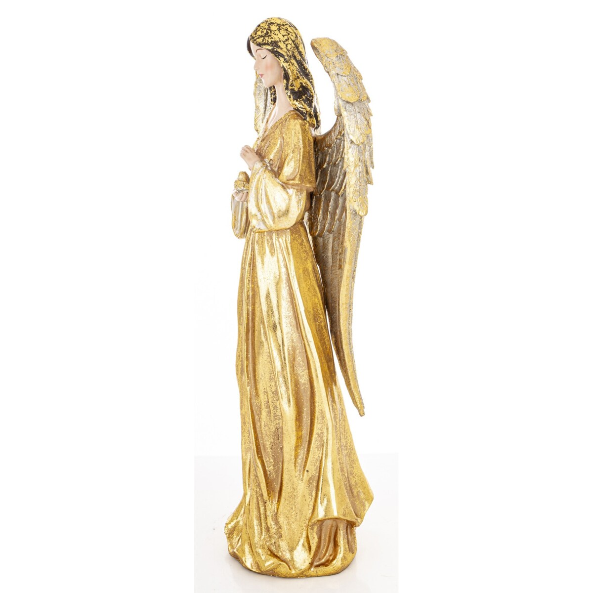 Dekoracja - anioł 46x16x12 cm ANGHEL-6 w złotej sukni z ptaszkiem