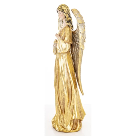Dekoracja - anioł 46x16x12 cm ANGHEL-6 w złotej sukni z ptaszkiem