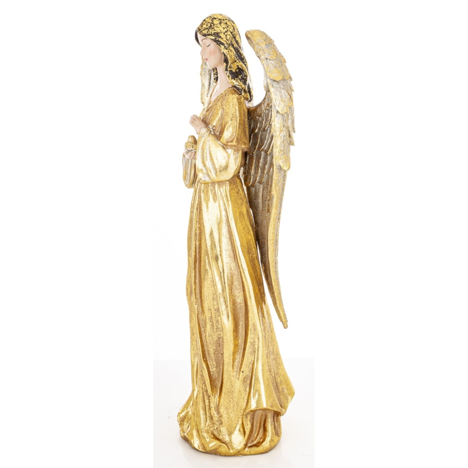 Dekoracja - anioł 46x16x12 cm ANGHEL-6 w złotej sukni z ptaszkiem