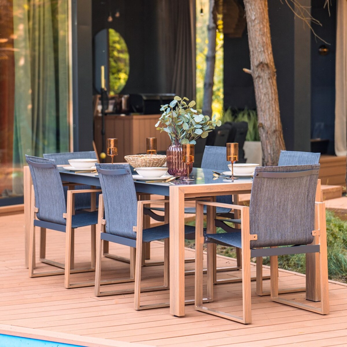 Zestaw Mebli Ogrodowych Jadalnianych DUISBURG dla 8 Osób Stół i 8 Foteli ANTRACYT / BRĄZOWY