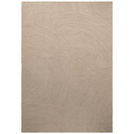 Dywan wełniany do salonu 120x180cm, beżowy wzór w półkola, efekt 3d