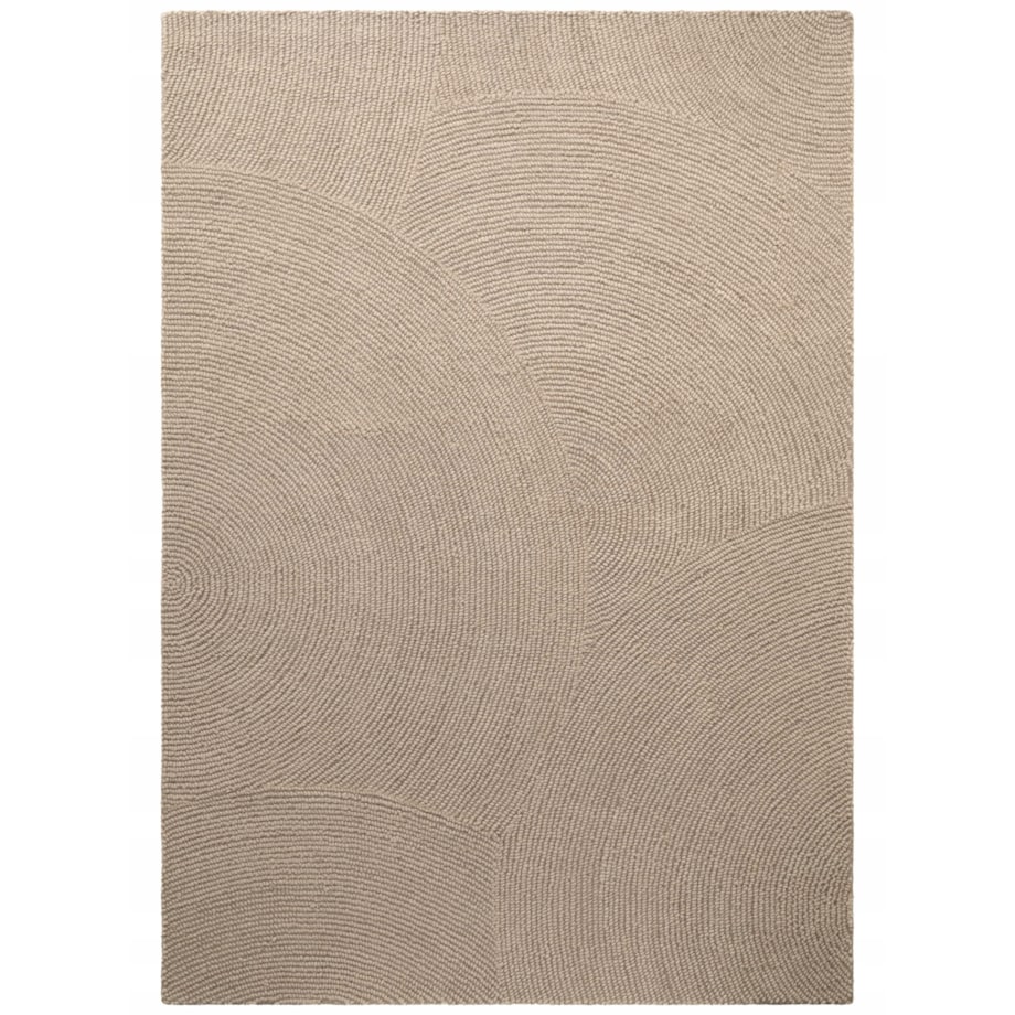 Dywan wełniany do salonu 120x180cm, beżowy wzór w półkola, efekt 3d