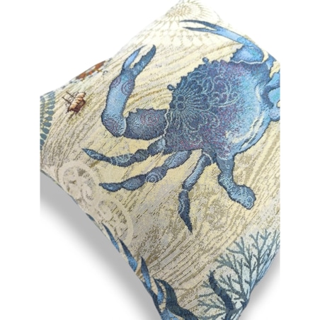 Dwustronna poduszka gobelinowa z krabem 45x45 Morskie Opowieści - beż i błękit