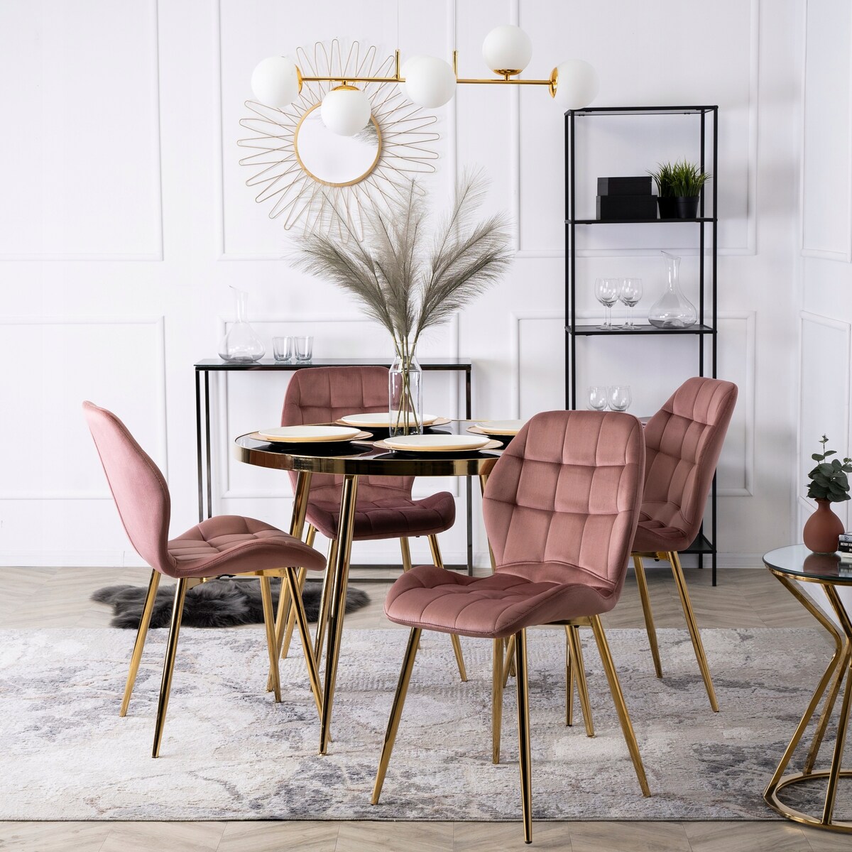 Krzesło Tapicerowane Welur Złote Nogi Glamour Różowe LUCKY