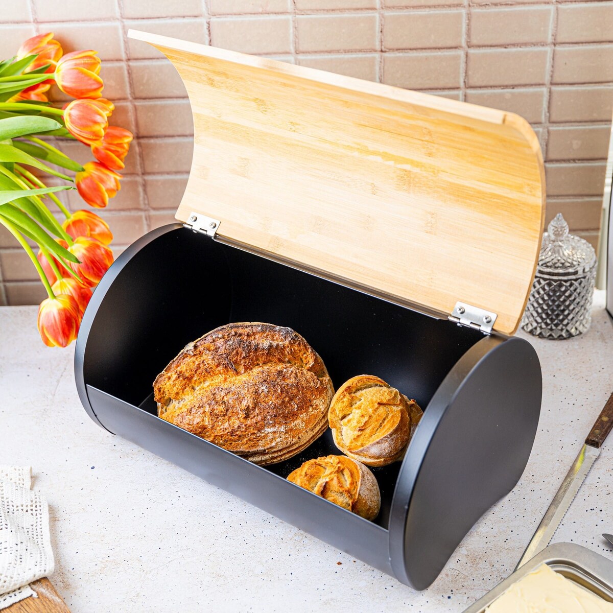 Chlebak stalowy 38cm pojemnik na chleb pieczywo KLAUSBERG