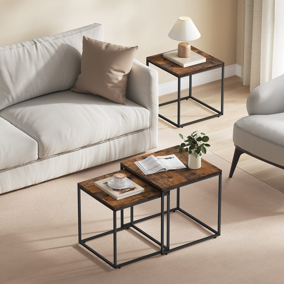 Stolik Kawowy Kwadrat 2Szt Rustykalny, Czarny