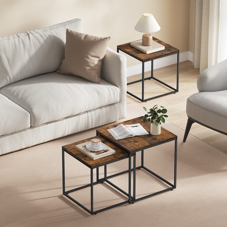 Stolik Kawowy Kwadrat 2Szt Rustykalny, Czarny